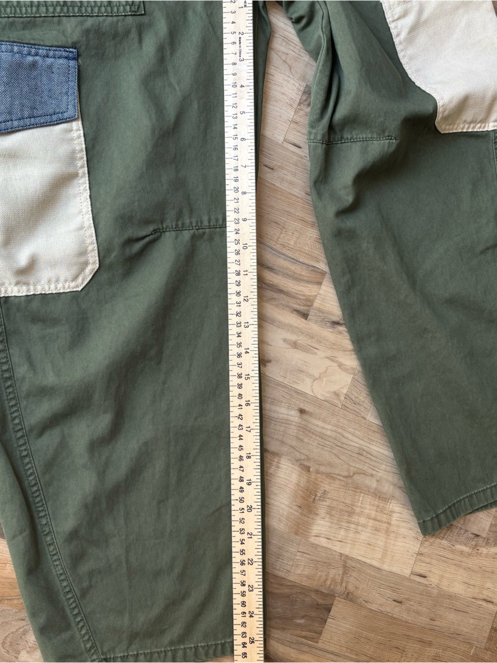 BDG Desert Curved Skate Pants Cargo Olive with Cream & Blue Patch Pockets - Picture 6 of 14